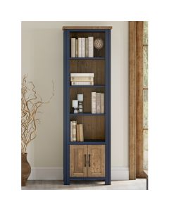 Splash Wooden Open Narrow Bookcase With 2 Doors In Blue