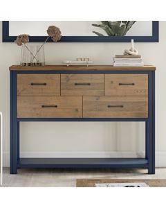 Splash Wooden Console Table With 5 Drawers In Blue