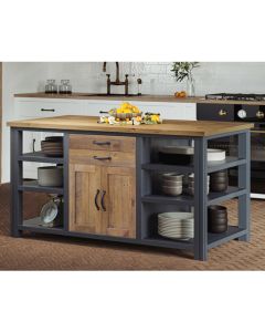 Splash Wooden Kitchen Island With 2 Doors And 2 Drawers In Blue