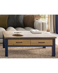 Splash Wooden Coffee Table With 4 Drawers In Oak And Blue