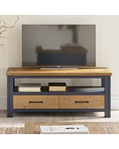 Splash Wooden TV Stand With 2 Drawers In Oak And Blue