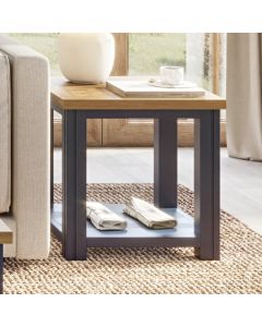 Splash Wooden Square Lamp Table In Oak And Blue