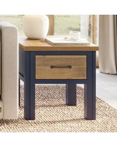 Splash Wooden Lamp Table With 1 Drawer In Oak And Blue