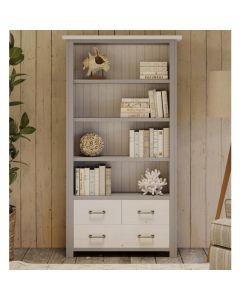GreyStone Wooden Large Open Bookcase With 3 Drawers In Grey