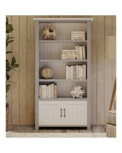 GreyStone Wooden Large Open Bookcase With 2 Doors In Grey