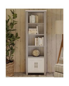 GreyStone Wooden Open Narrow Bookcase With 2 Doors In Grey