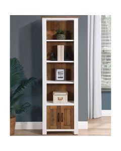 Splash Wooden Narrow Open Bookcase With 2 Doors In White