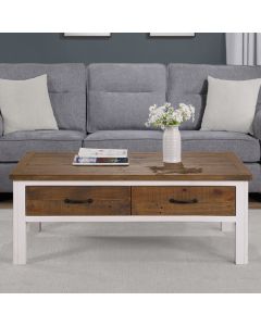 Splash Wooden Coffee Table With 4 Drawers In Oak And White