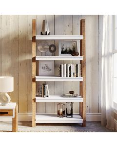 Trinity Wooden Open Large Bookcase With 5 Shelves In White And Oak