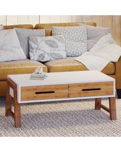 Trinity Wooden Coffee Table With 2 Drawers In White And Oak