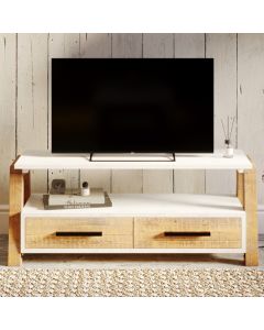Trinity Wooden TV Stand With 2 Drawers In White And Oak