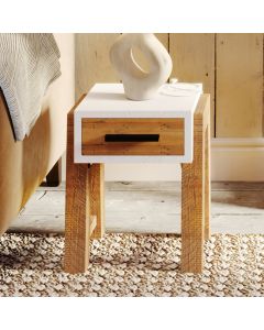 Trinity Wooden Side Table With 1 Drawer In White And Oak