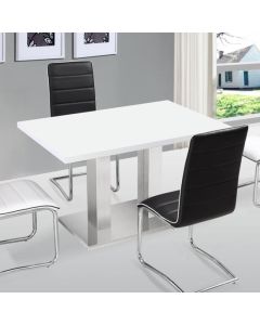 Walton Wooden Dining Table In White With Stainless Steel Base