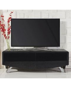 Wave Wooden TV Stand In Black High Gloss With 2 Soft Open Doors