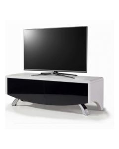 Wave Wooden TV Stand In White High Gloss With 2 Black Doors