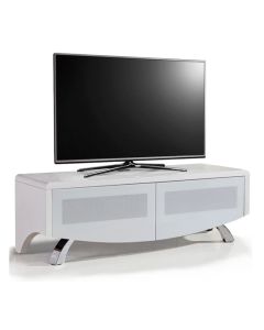 Wave Wooden TV Stand In White High Gloss With 2 Soft Open Doors