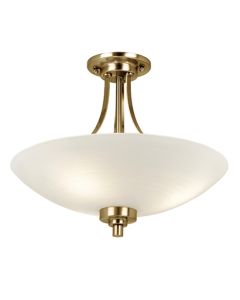 Welles White Glass 3 Lights Semi Flush Ceiling Light In Antique Brass