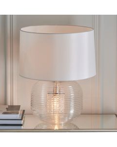 Westcombe Vintage White Shade 2 Lights Table Lamp With Clear Ribbed Glass Base