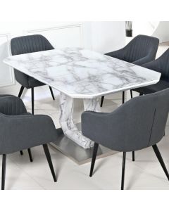 Westlake Marble Effect Glass Dining Table With Stainless Steel Base