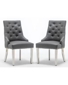 Weston Grey Faux Leather Dining Chairs In Pair