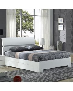 Widney Wooden Storage Double Bed In White High Gloss With 4 Drawers