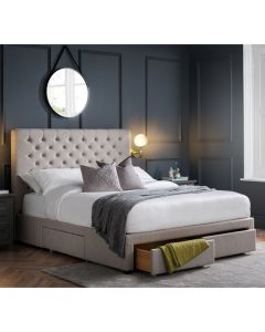 Wilton Linen Fabric Super King Size Bed With 4 Drawers In Grey