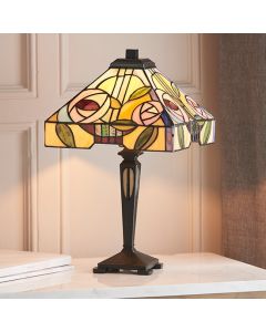 Willow Small Tiffany Glass Table Lamp In Dark Bronze