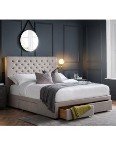 Wilton Linen Fabric Storage Double Bed In Grey With 4 Drawers