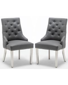 Winchester Grey Faux Leather Dining Chairs In Pair