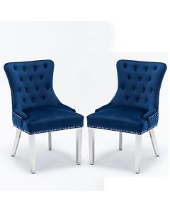 Windsor Blue French Velvet Upholstered Dining Chairs In Pair