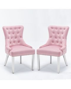 Windsor Pink French Velvet Upholstered Dining Chairs In Pair