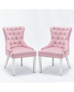 Windsor Pink French Velvet Upholstered Dining Chairs In Pair