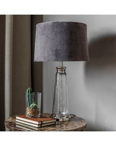 Winslet Grey Velvet Tapered Shade Table Lamp In Clear Glass Base