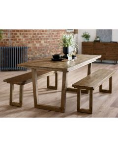 Woburn Reclaimed Pine Wood Dining Table With 2 Benches