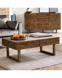 Woburn Reclaimed Pine Wood Coffee Table With 2 Drawers