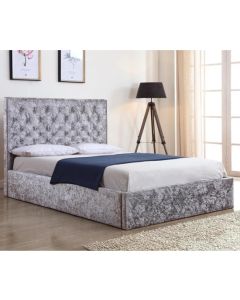 Yasmin Crushed Velvet Storage Double Bed In Silver