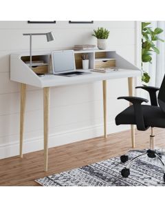 Yeovil Wooden Computer Desk In White And Oak
