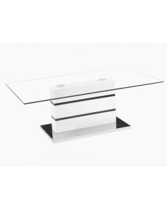 Yoki Clear Glass Coffee Table With White Gloss Support And Chrome Base