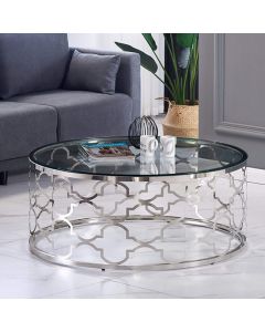 Yukon Round Clear Glass Coffee Table With Silver Stainless Steel Frame