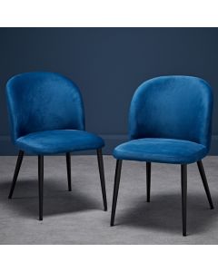 Zara Blue Plush Velvet Upholstered Dining Chairs In Pair