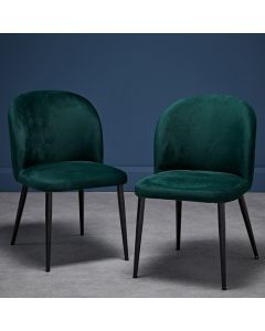 Zara Green Plush Velvet Upholstered Dining Chairs In Pair