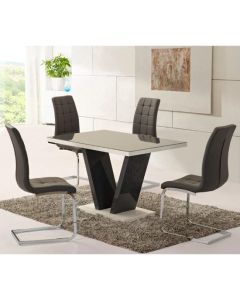 Zara Wooden Dining Table In Grey High Gloss With 4 Enzo Grey Chairs