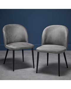 Zara Grey Plush Velvet Upholstered Dining Chairs In Pair