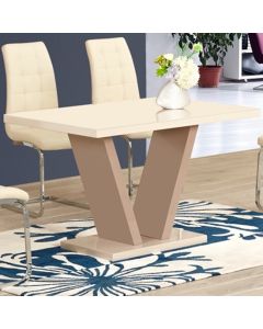 Zara High Gloss 120cm Dining Table In Cream And Taupe