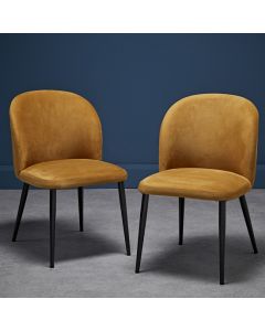 Zara Mustard Plush Velvet Upholstered Dining Chairs In Pair