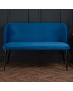 Zara Plush Velvet Upholstered Dining Bench In Blue With Black Legs