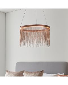 Zelma Ceiling Pendant Light In Brushed Copper With Copper Effect Chains