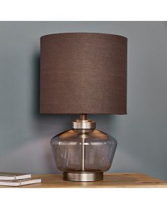 Zen Dark Charcoal Linen Shade Table Lamp In Smokey Grey Tinted Glass