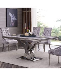 Zenith Natural Stone Dining Table In Marble Effect With Stainless Steel Base