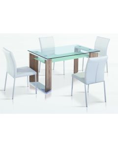 Zola Clear Glass Dining Set With 4 PU White Chairs